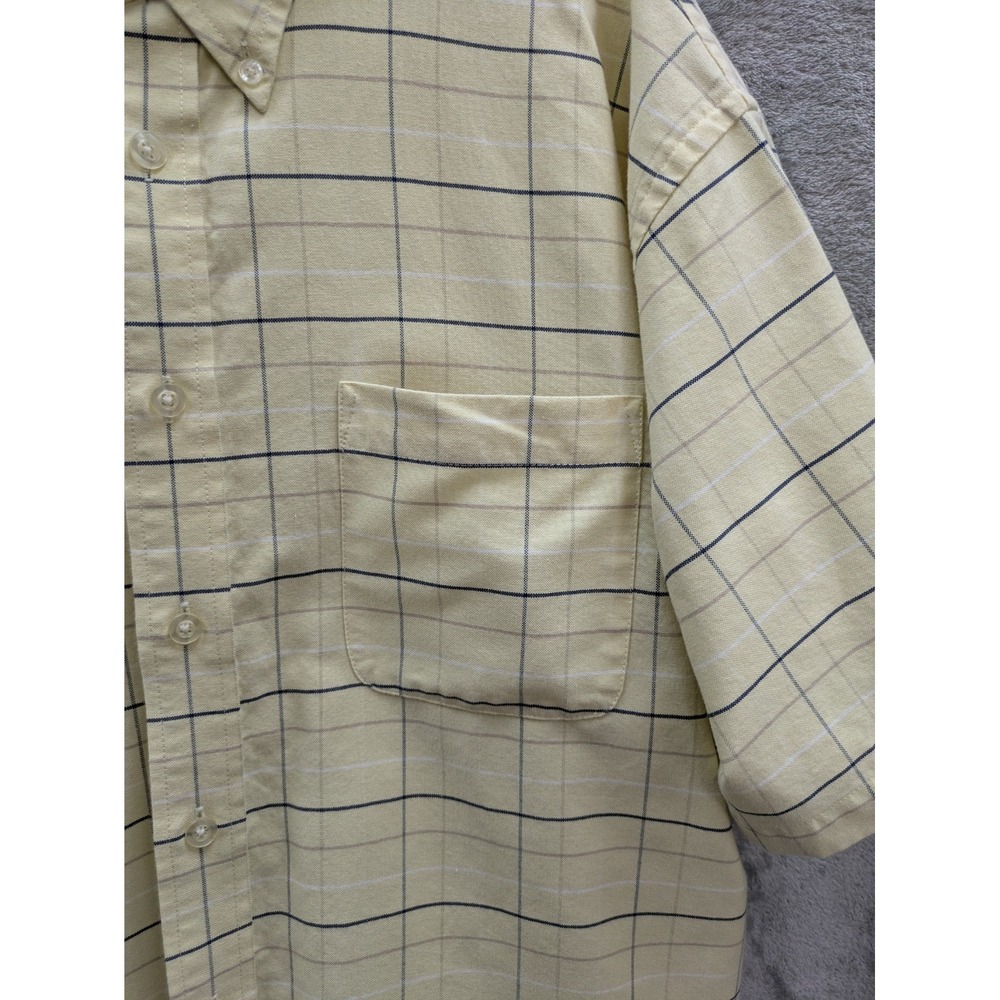 Button Down‎ Shirt Men's 2XLT Yellow Plaid Adjustable Neck Casual Short Sleeve - Picture 4 of 8